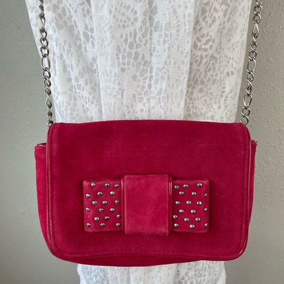 White House Black Market Faux Red Leather Suede Cross Body Shoulder Purse EUC - Picture 2 of 8